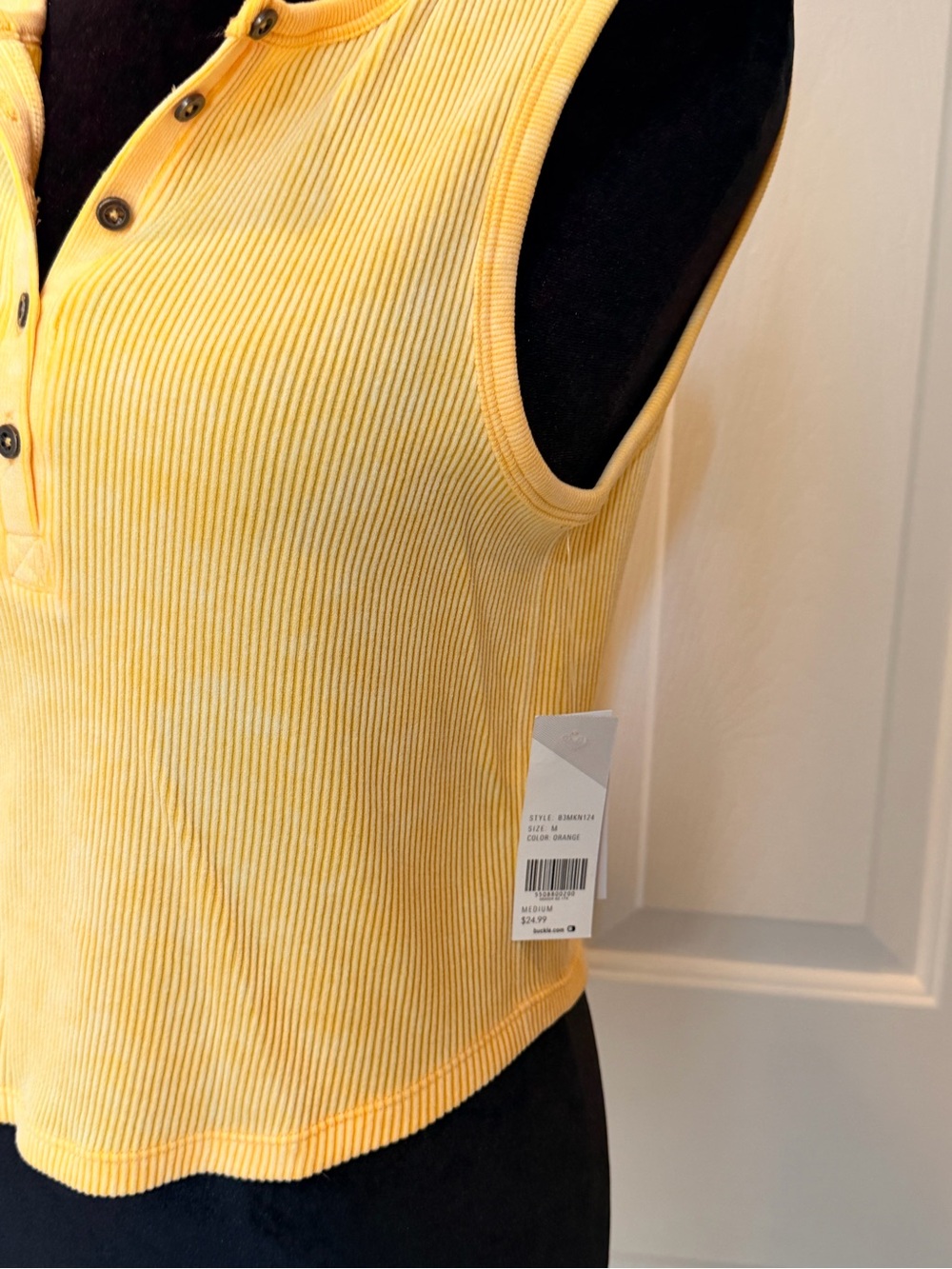 Women's Yellow Ribbed Henley Tank Top from Buckle - Picture 5 of 6